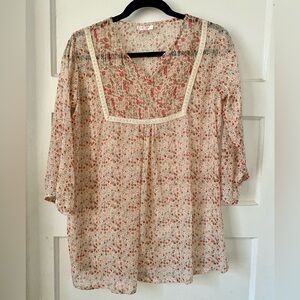 Retro Floral Sheer Peasant Top Size Large luv2luv